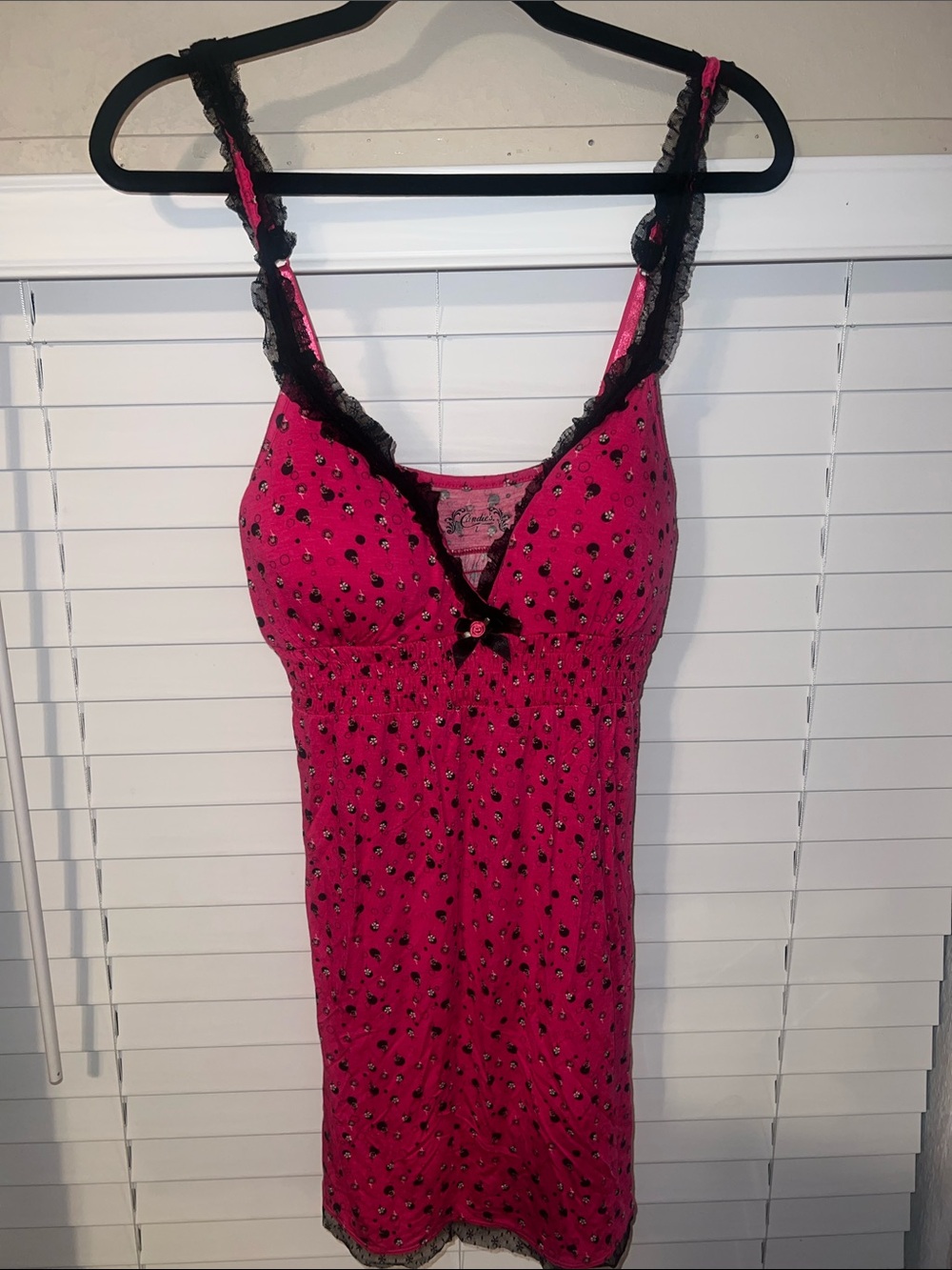 Candie's Hot Pink & Black Lace Chemise